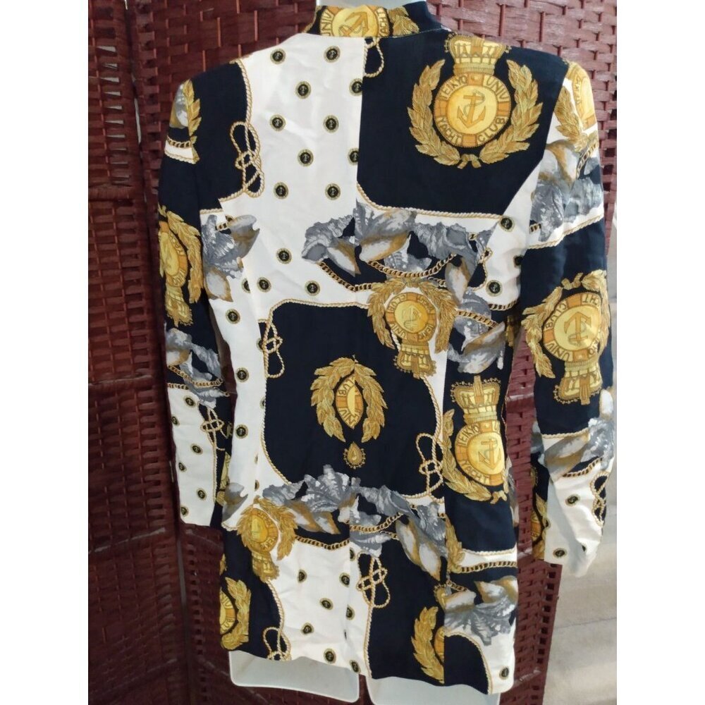 Vintage Joesph Ribkoff 80s Women's blazer jacket Nautical Print Ropes Anchor 6 - Picture 2 of 5